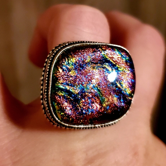 New Dichroic Glass 925 Silver Ring. - Picture 9 of 12